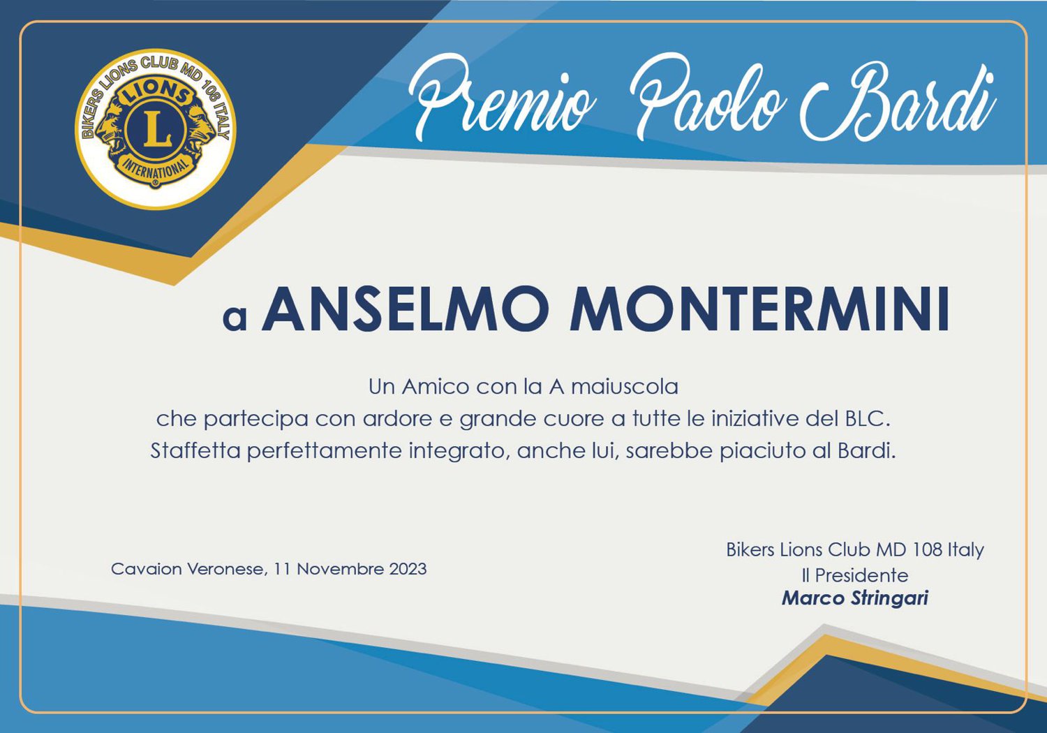 * Premio Paolo Bardi *<br>Anselmo Montermini - La Targa