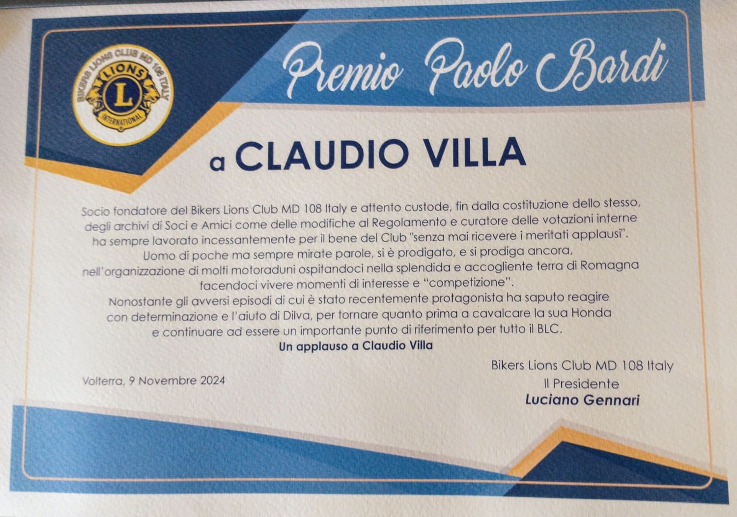 * Premio Paolo Bardi *<br>Claudio Villa - La Targa